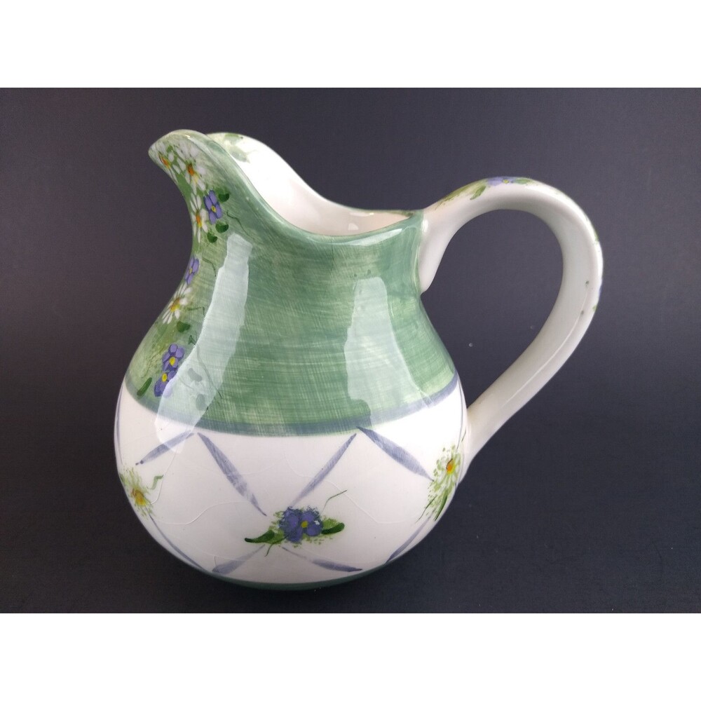 Vintage Creamer Green Garden Daisy Floral Kathy Hatch Collection